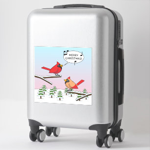 Cute Red Cardinal Singing Merry Christmas Aufkleber