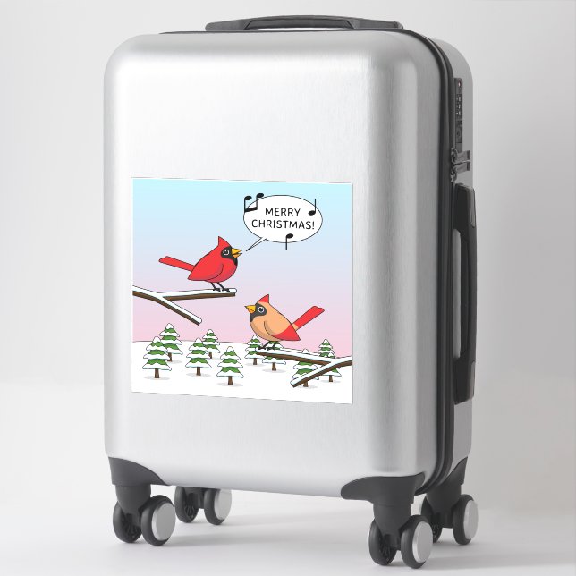 Cute Red Cardinal Singing Merry Christmas Aufkleber (Koffer)