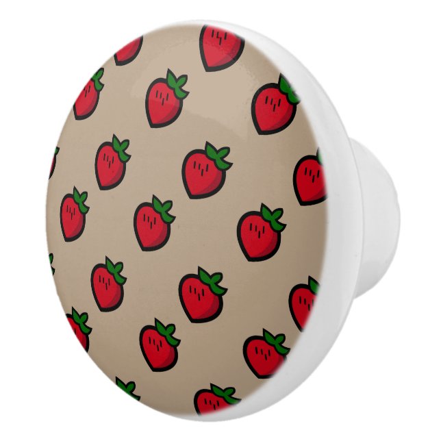 Cute Red Cartoon Strawberries for Vegetarians Keramikknauf (Rechts)