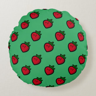 Cute Red Cartoon Strawberries for Vegetarians Rundes Kissen