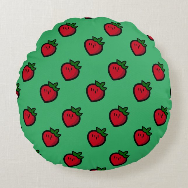 Cute Red Cartoon Strawberries for Vegetarians Rundes Kissen (Vorderseite)