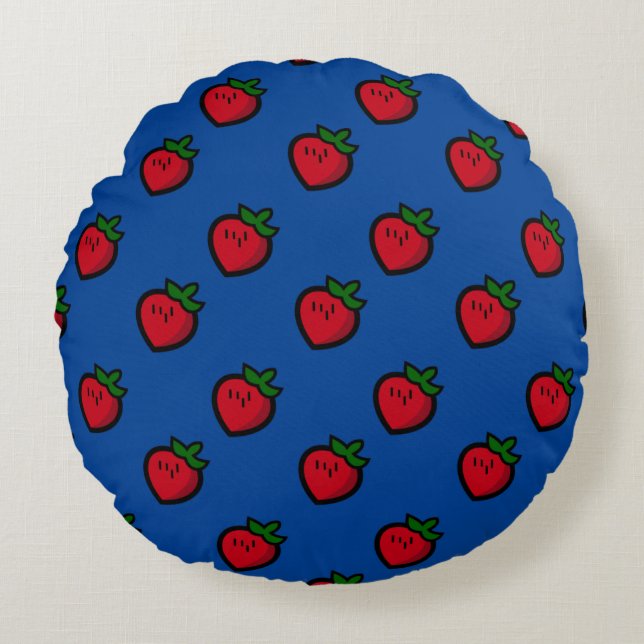 Cute Red Cartoon Strawberries for Vegetarians Rundes Kissen (Vorderseite)