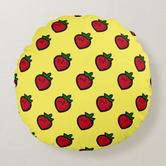 Cute Red Cartoon Strawberries for Vegetarians Rundes Kissen