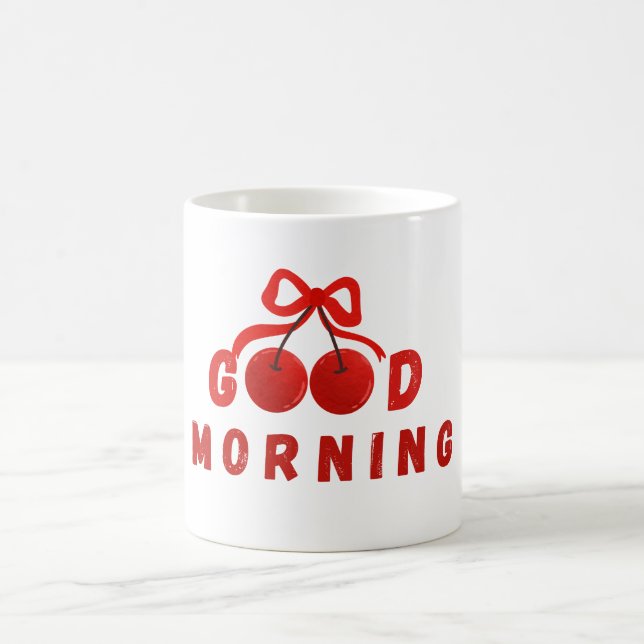 Cute Red Cherry Bow Good Morning Coffee Mug (Centre)