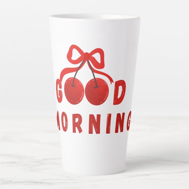 Cute Red Cherry Bow Good Morning Coffee Mug Milchtasse (Vorderseite)