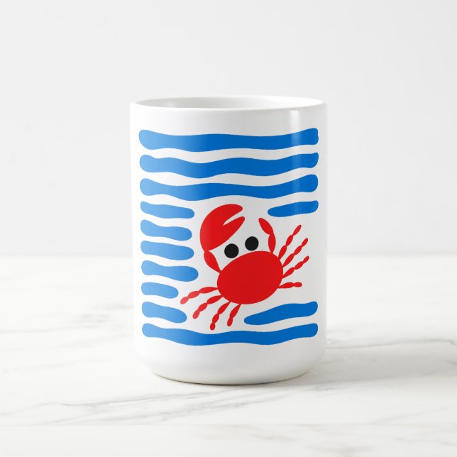 Cute Red Crab & Blue Waves Coastal Kaffeetasse (Mittel)