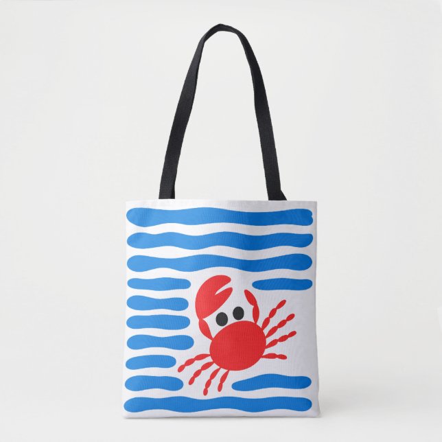 Cute Red Crab & Blue Waves Coastal Tasche (Vorderseite)