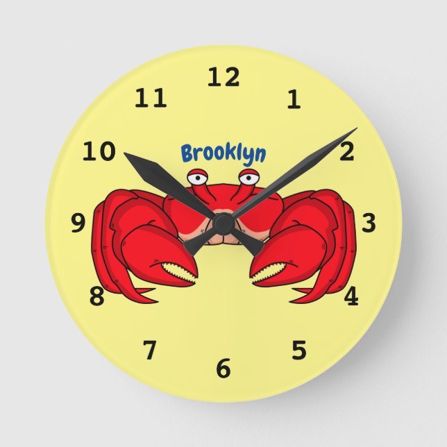Cute red crab cartoon illustration runde wanduhr (Vorderseite)