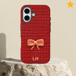 Cute Red Crochet Bow Yarn Custom Name iPhone 16 Hülle