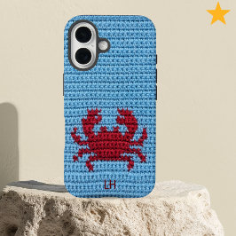 Cute Red Crochet Crab Yarn Custom Name Initials iPhone 16 Hülle