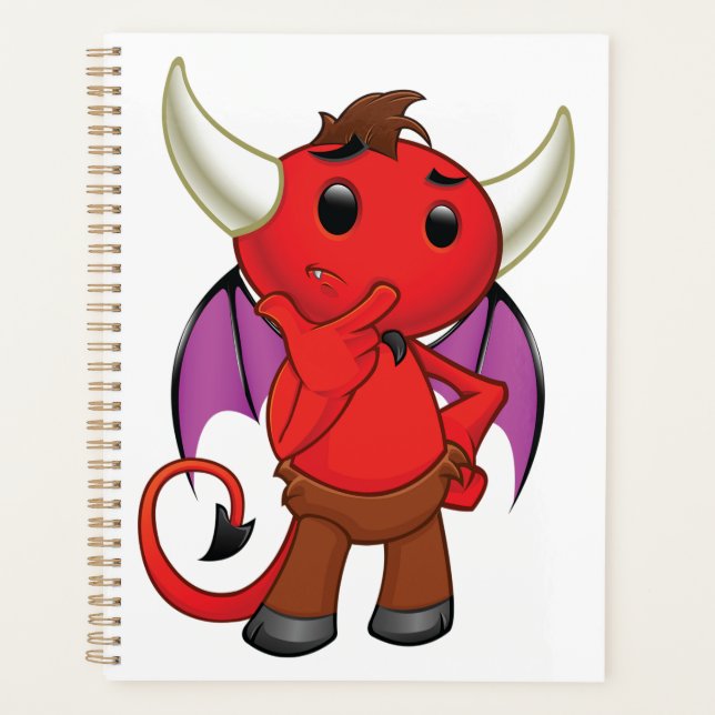 Cute Red Devil Character Thinking Mischievous Planer (Vorderseite)