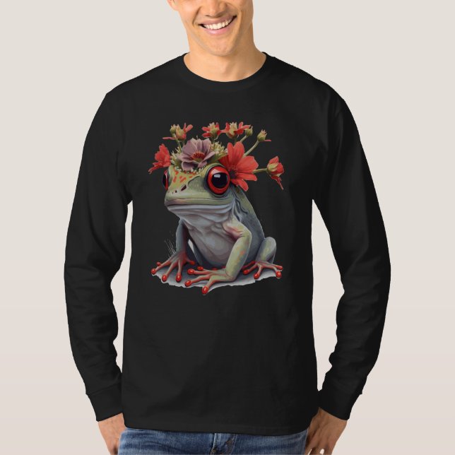 Cute Red Eyed Tree Frog Flower Crown Amphibian T-Shirt (Vorderseite)