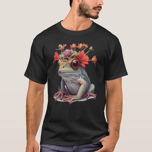Cute Red Eyed Tree Frog Flower Crown Amphibian T-Shirt (Vorderseite)