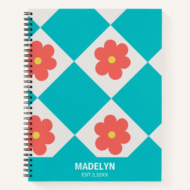 Cute Red flowers Personalized Name Spiral Notebook Notizbuch (Vorderseite)