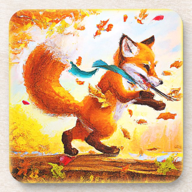 Cute Red Fox in Fall Season Painting. Buy Now Getränkeuntersetzer (Vorderseite)