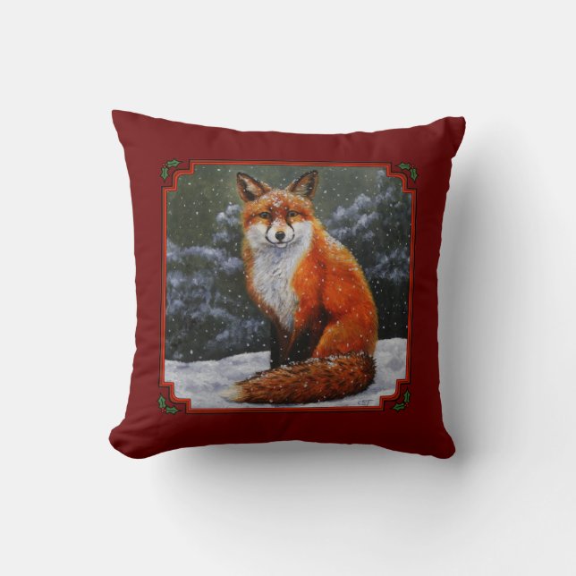 Cute Red Fox in Winter Snow Kissen (Vorderseite)