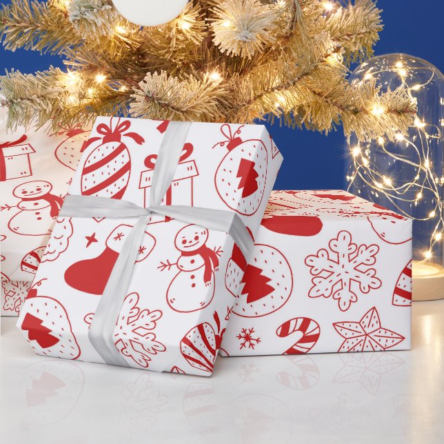 Cute Red Hand Drawn Christmas Doodle Art Geschenkpapier (Feiertage)
