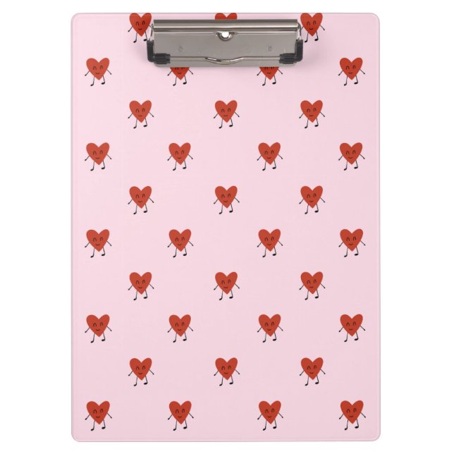Cute Red Hearts Seamless Love Pattern on Pink Klemmbrett (Vorderseite)