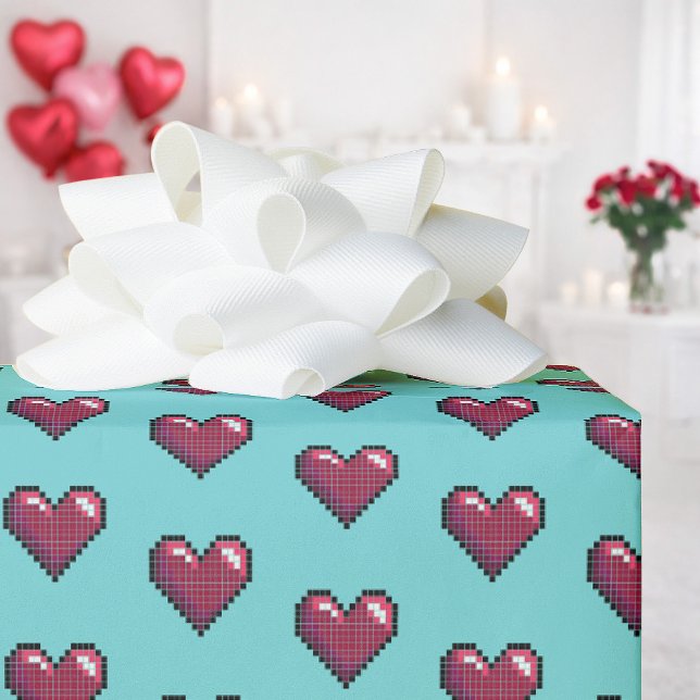 Cute Red Hearts Valentine's Day 80s Retro Pattern Geschenkpapier (Von Creator hochgeladen)