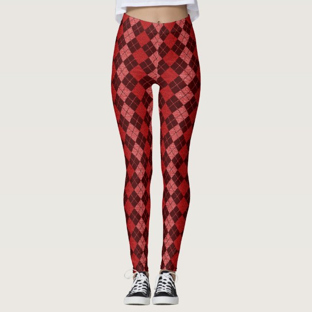 Cute Red Jacquard Plaid Leggings (Devant)