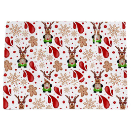 Cute Red Kids Christmas Reindeer Große Geschenktüte