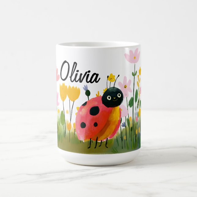 Cute Red Ladybug Girl's Name Wildflowers Kaffeetasse (Mittel)