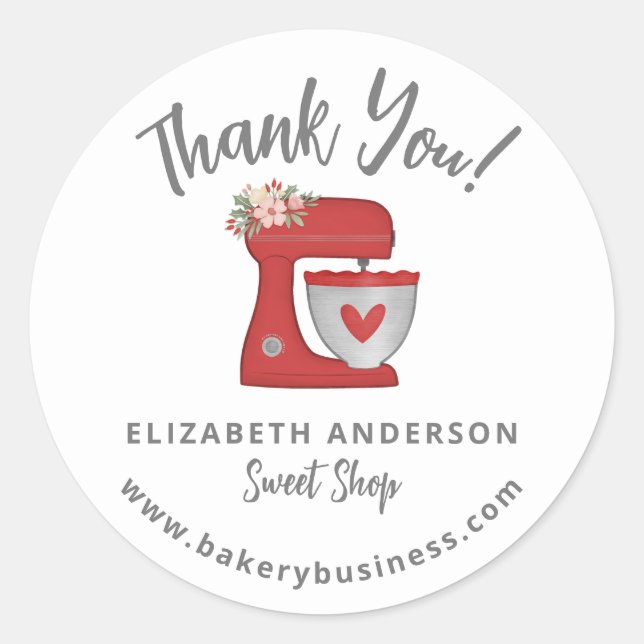 Cute Red Mixer Bakery Business Thank you Sticker (Devant)
