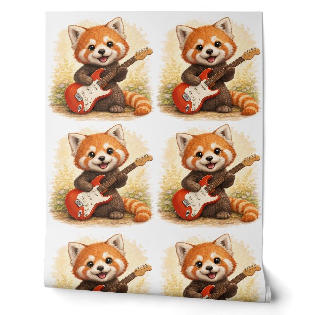 Cute Red Panda Guitar Pattern Wallpaper Kids Tapete (Abrollen)