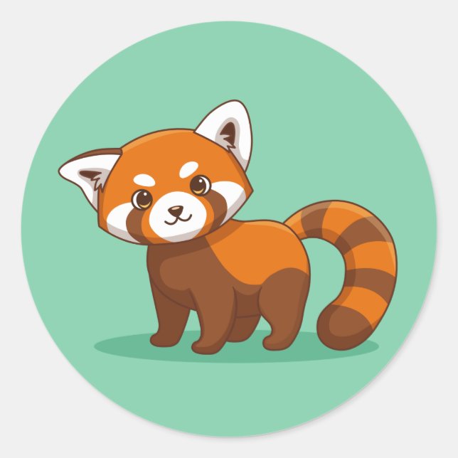 Cute Red Panda on Green Runder Aufkleber (Vorderseite)