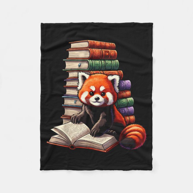 Cute Red Panda Reading Book Animal Bookworm  Fleecedecke (Vorderseite)
