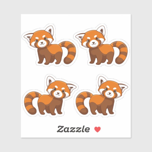 Cute Red Panda Set of 4 Aufkleber (Blatt)