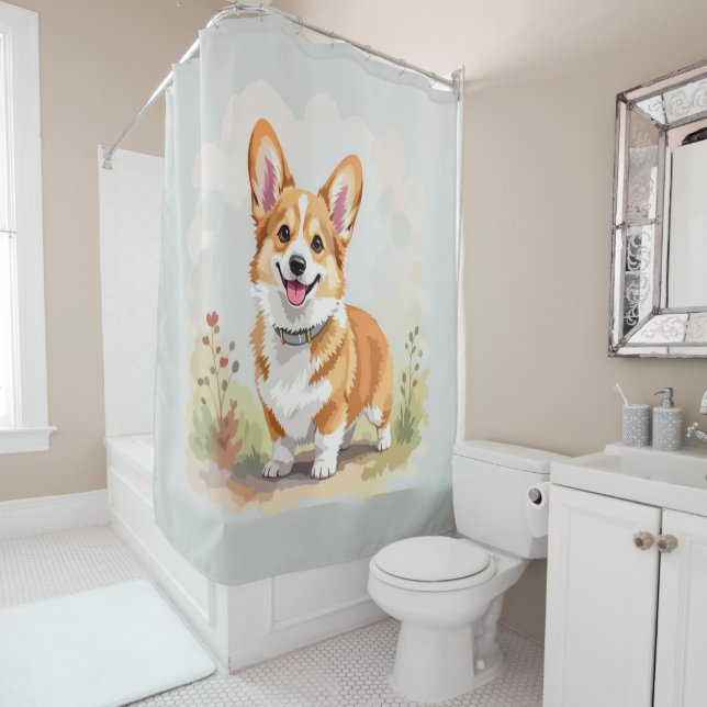 Cute Red Pembroke Welsh Corgi Dog Duschvorhang (Beispiel)