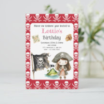 Cute Red Pirate child's Birthday Invitation