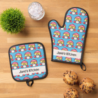 cute red red mushroom (name) ofenhandschuh & Topflappen-Set