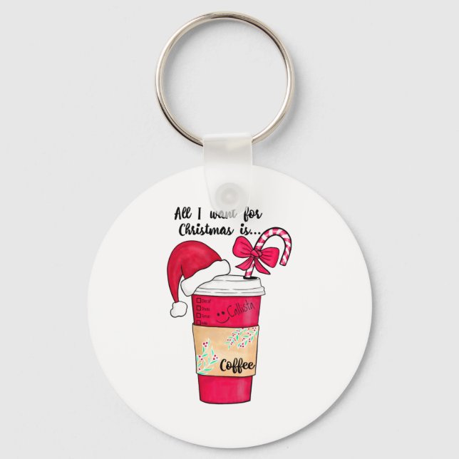 Cute Red Santa Hat Coffee Candy Cane Christmas  Schlüsselanhänger (Vorderseite)