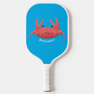 Cute red spotty crab cartoon illustration pickleball schläger