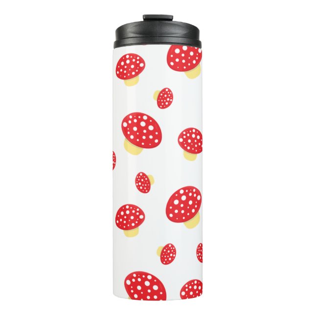 Cute Red Spotty Toadstool Mushrooms Pattern Thermosbecher (Vorderseite)