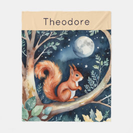 Cute Red Squirrel Moonlit Night Sky Personalized Fleecedecke