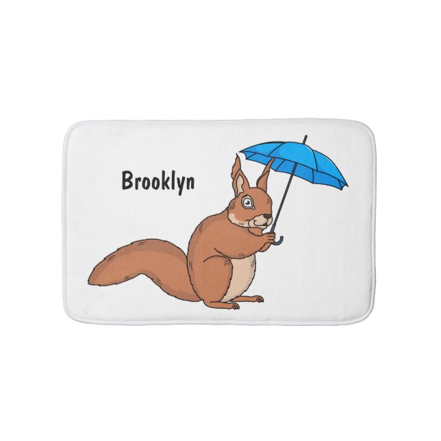 Cute red squirrel with umbrella cartoon  badematte (Vorderseite)