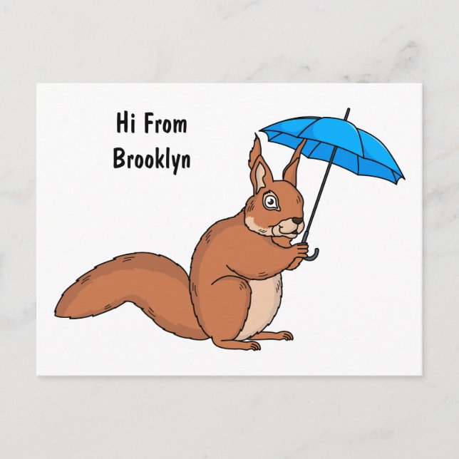 Cute red squirrel with umbrella cartoon postkarte (Vorderseite)