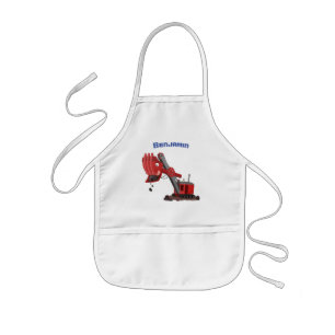 Cute red steam shovel digger cartoon illustration kinderschürze