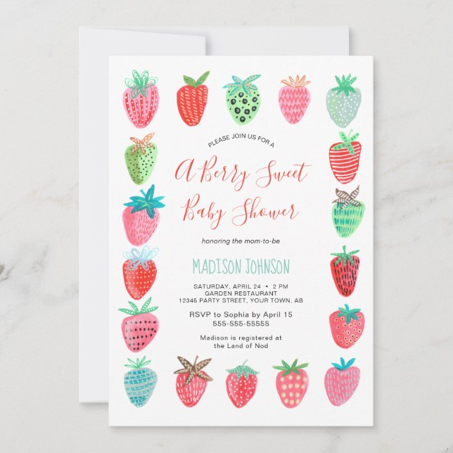Cute Red Strawberry baby shower budget invitation (Devant)