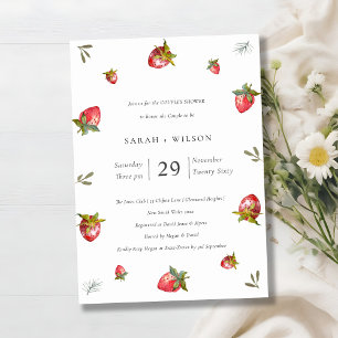 Cute Red Strawberry Leafy Couples Invitation de do