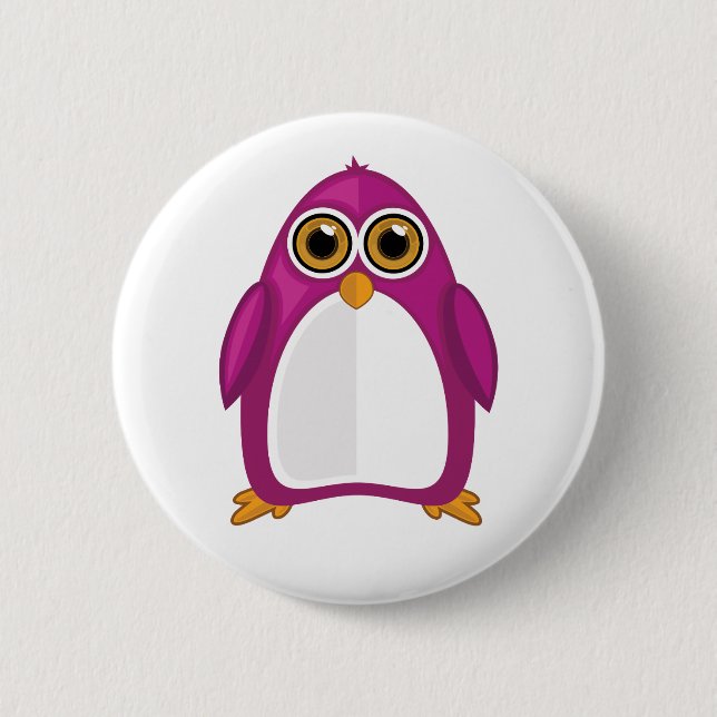 Cute Red Violet Penguin Kawaii Cartoon Big Eyes Button (Vorderseite)