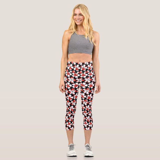 Cute red white flowers patterns light switch cover capri leggings (Vorderseite)