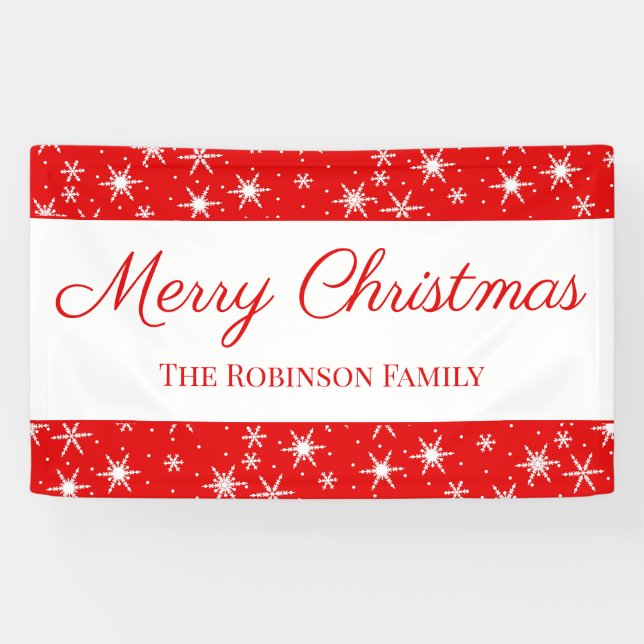 Cute Red White Snowflake Merry Christmas Banner (Horizontal)