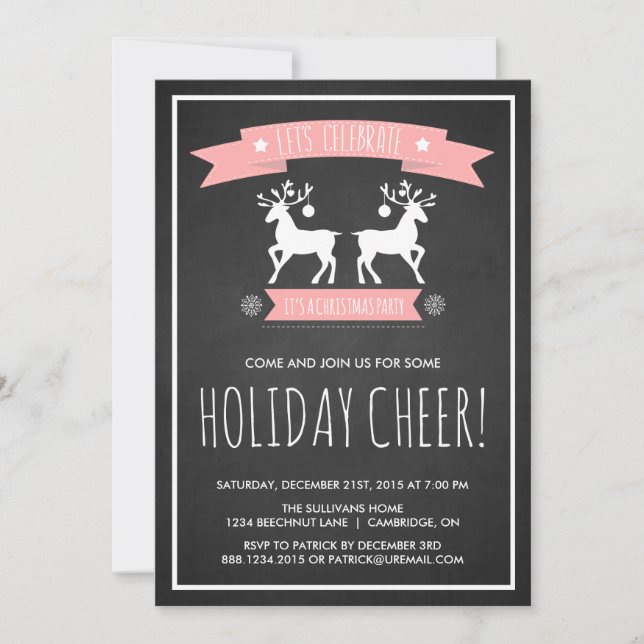 Cute Reindeer Chalkboard Fête Invitation (Devant)