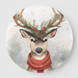 Cute Reindeer Christmas Round Wall Clock Große Wanduhr