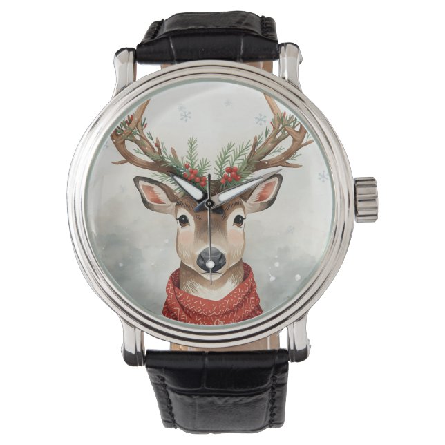Cute Reindeer Christmas Wrist Watch Armbanduhr (Vorderseite)