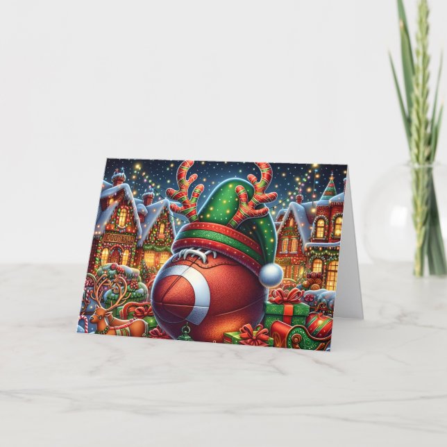Cute Reindeer Football Christmas Feiertagskarte (Vorderseite)